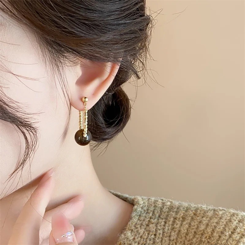 Round Tiger Eye Stone Hanging Earrings Womens Pendant Earring Fashion Jewelry