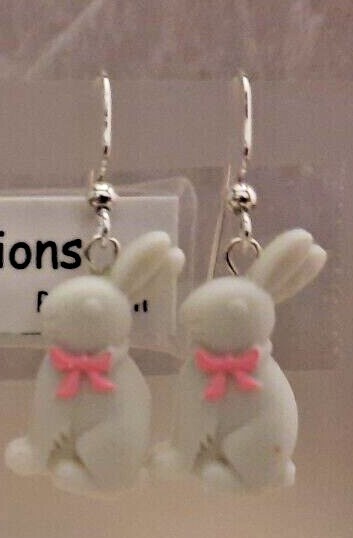 Chocolate or white Bunny Rabbit Earrings Silver hooks Ear Decorations by Robyn