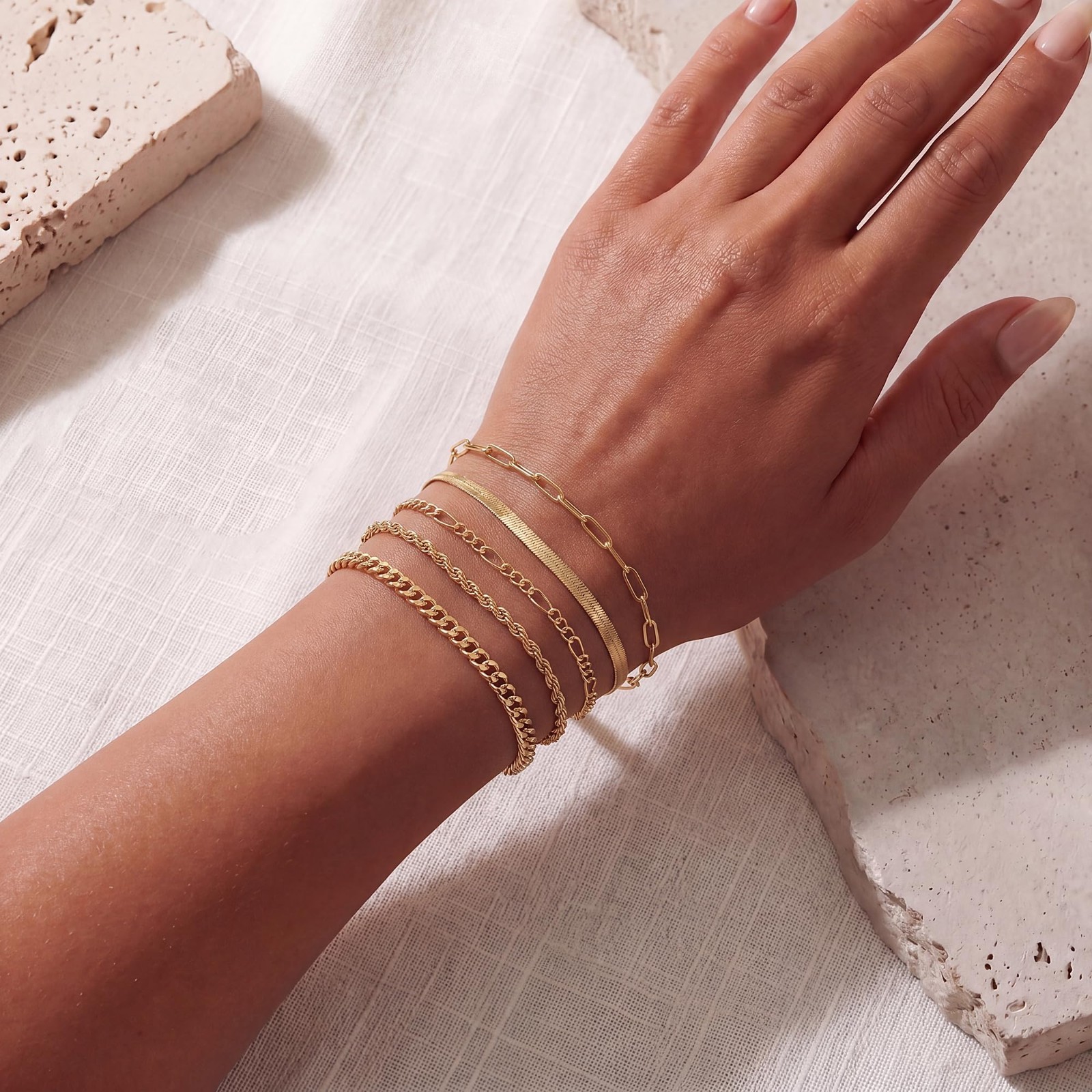 Waterproof 14K Gold Plated Bracelets for Women – Minimalist Stackable Jewelry Se