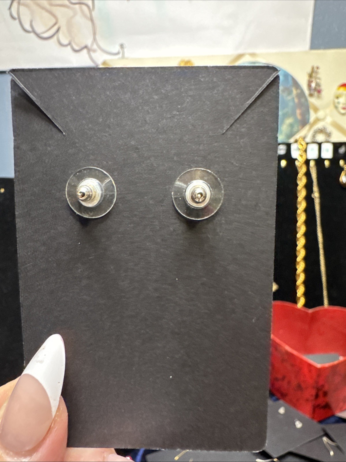 Vintage Art Deco Tri Tone Dangle Earrings Gold Silver Copper Geometric