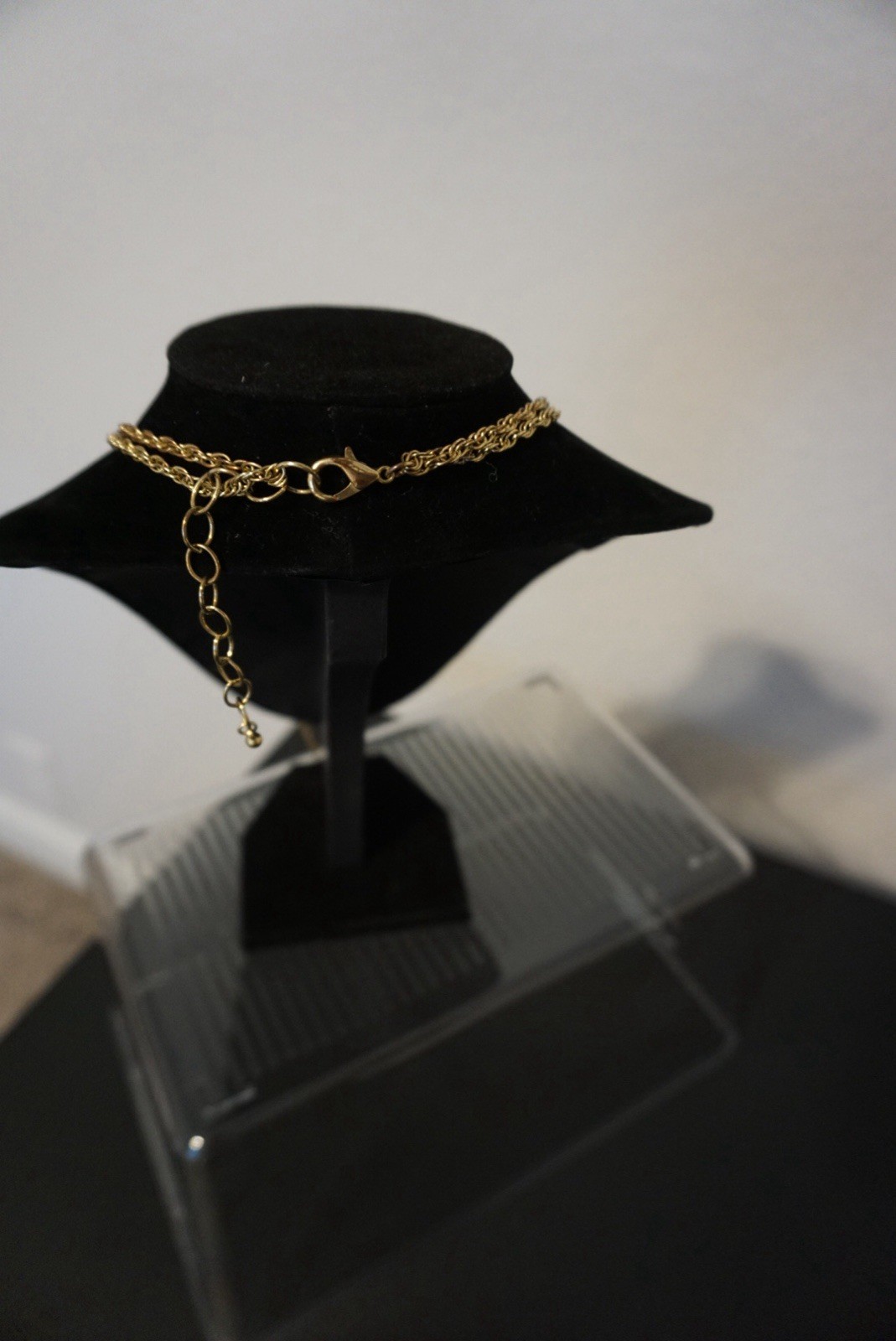 Gold Tone Rope Chain Lariat Necklace with Black Beaded Tassels