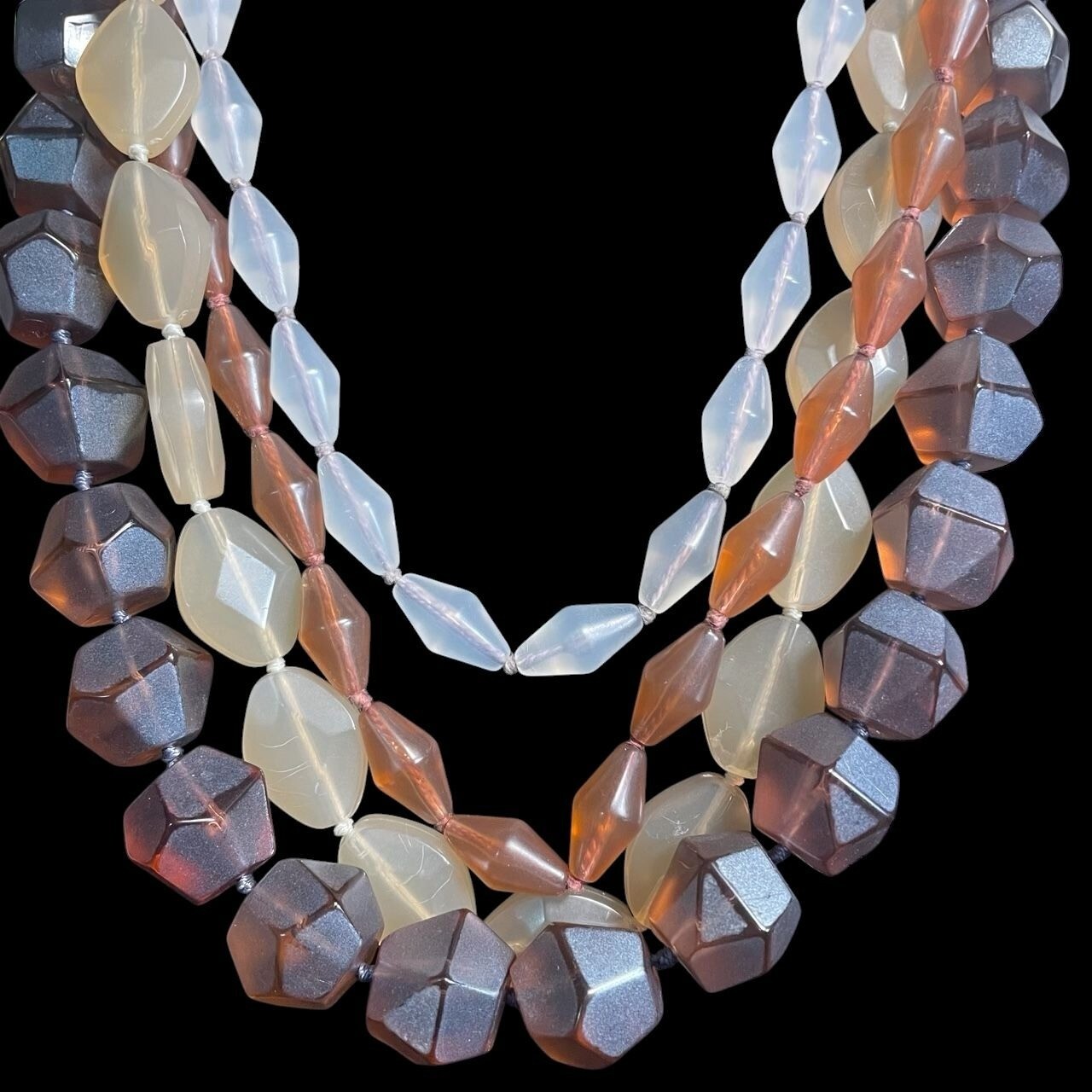 Multi Strand Layered Faceted Beaded Necklace Earthy Elegant Statement Adjustable