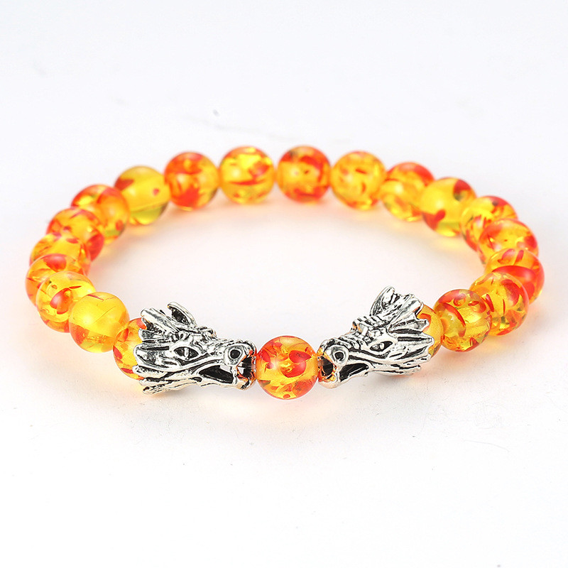 Dragon Head Bracelet Mens 8mm Natural Stone Bead Strand Yoga Bracelets Jewelry