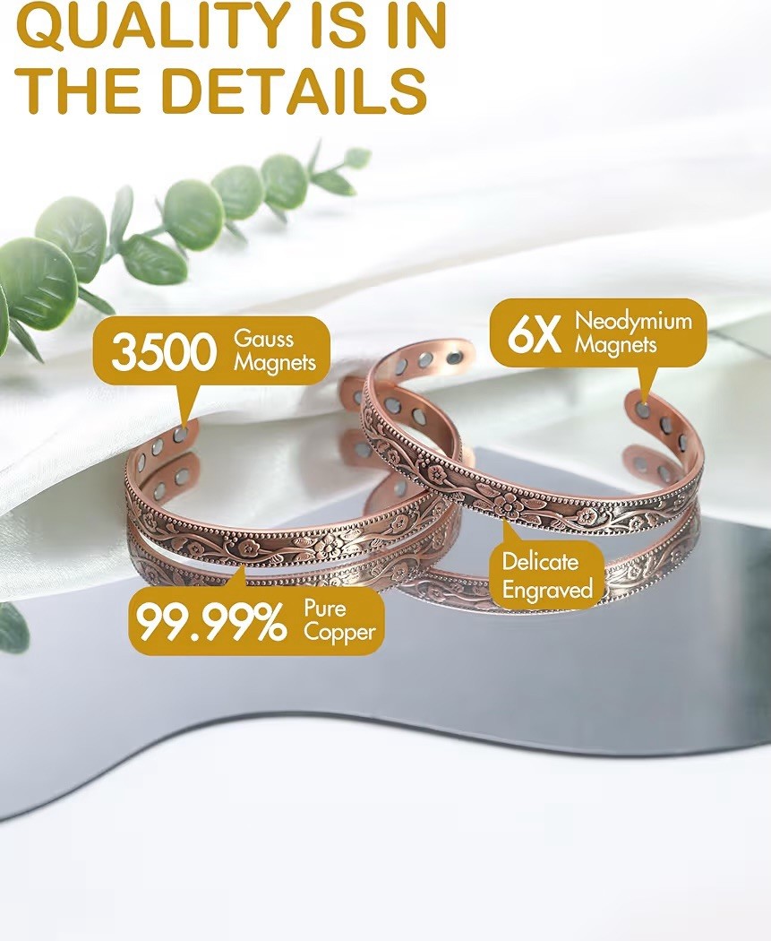 Copper Magnetic Therapy Bracelet High Power Pain Arthritis Magnets 99.9% Copper
