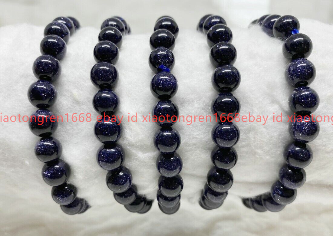 5 Pcs Blue Sandstone Beaded Bracelet 8MM A Round Beaded Bracelet Bracelet