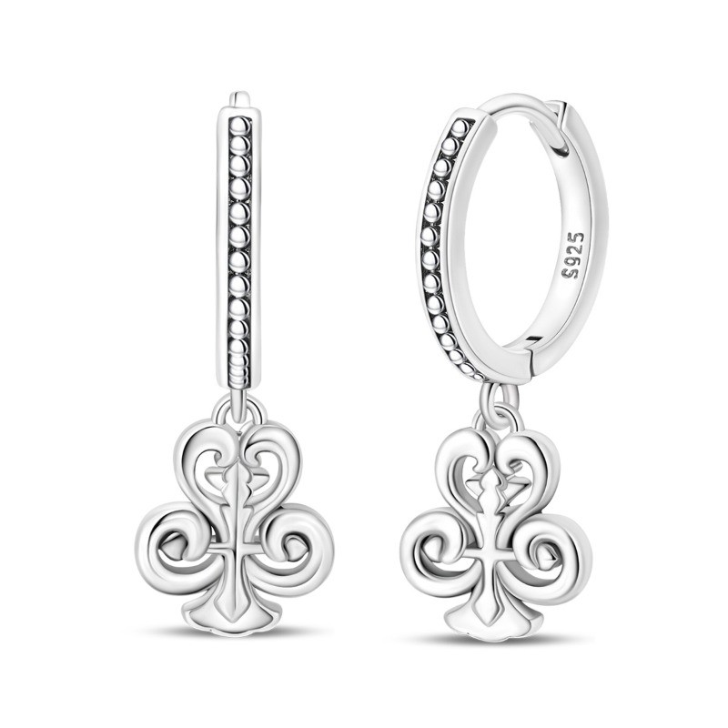 PANDACH 925 Sterling Silver Poker Drop Earrings, Retro Silver Earrings For Women