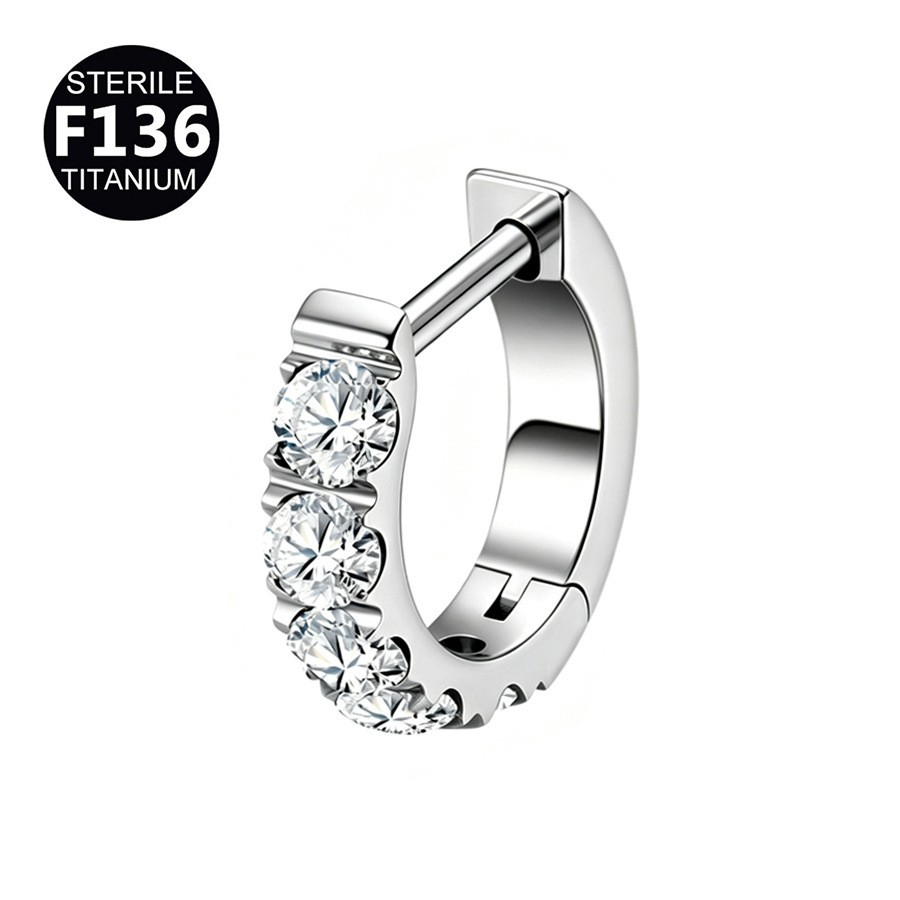 F136 Titanium Clicker 16G CZ Hinged Segment Ring Septum Daith Cartilage Piercing