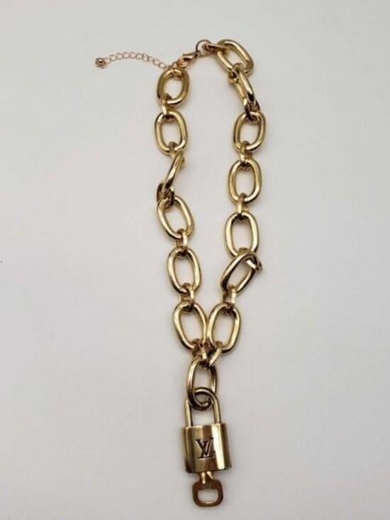 Authentic Louis Vuitton Gold Padlock with Unbranded Fashion Gold Plated Necklace