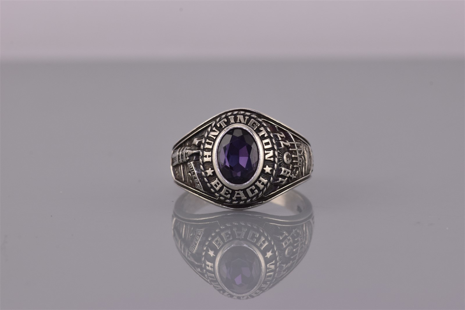 Jostens Sterling Silver Purple Sapphire Huntington Beach Band Ring 925 Sz: 6