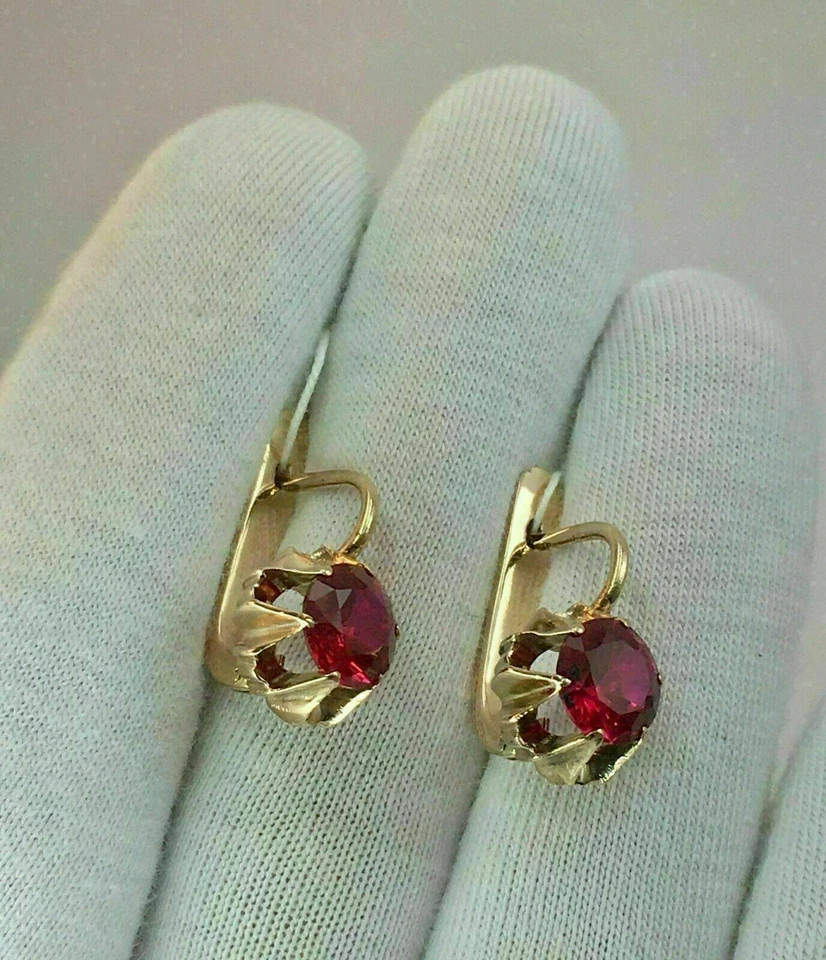 4Ct Simulated Red Ruby Solitaire Drop & Dangle Earrings 14k Yellow Gold Plated
