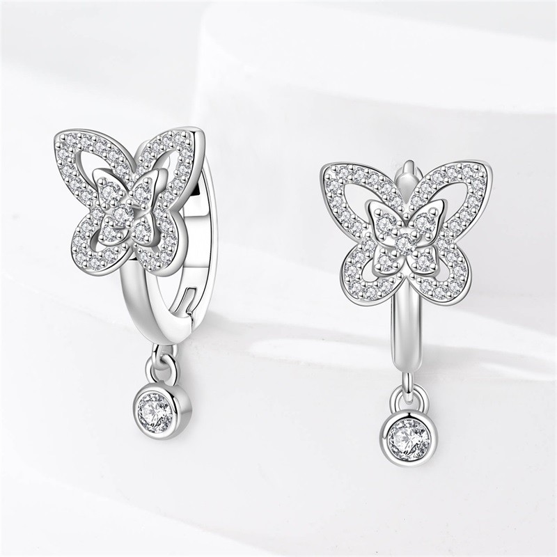 PANDACH Sterling Silver Dainty Crystals Butterfly Dangle Hoop Earrings For Women