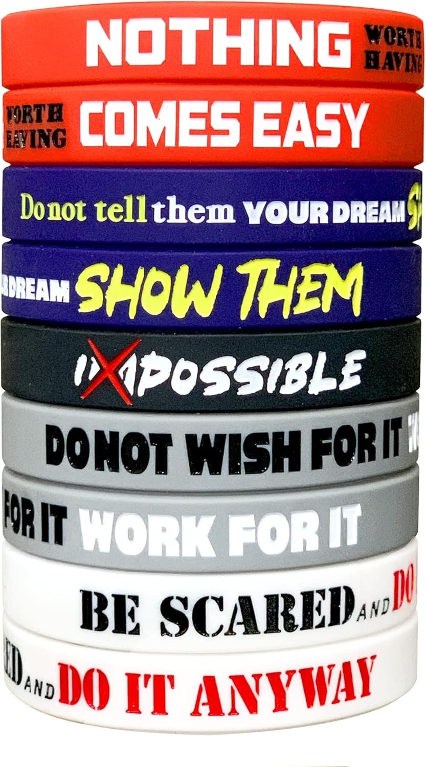 Unisex 12×8” Silicone Motivational Bracelets – Perfect Gift for Teens & Adults