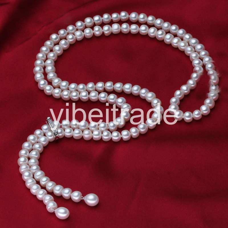 900mm vintage real long freshwater white pearl necklace