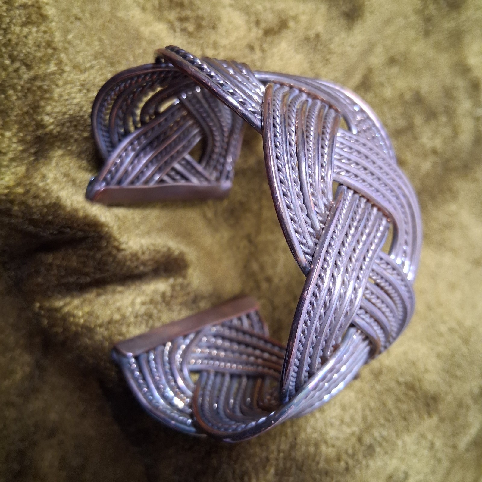 Braided Metal Cuff Bracelet Slip On Chunky Metal Jewelry Coil Boho 2″ Wide