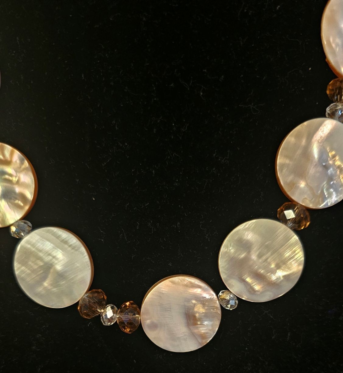Necklace 22 inch Mother of Pearl with Amber Clear Crystal Accent Beads by JOY