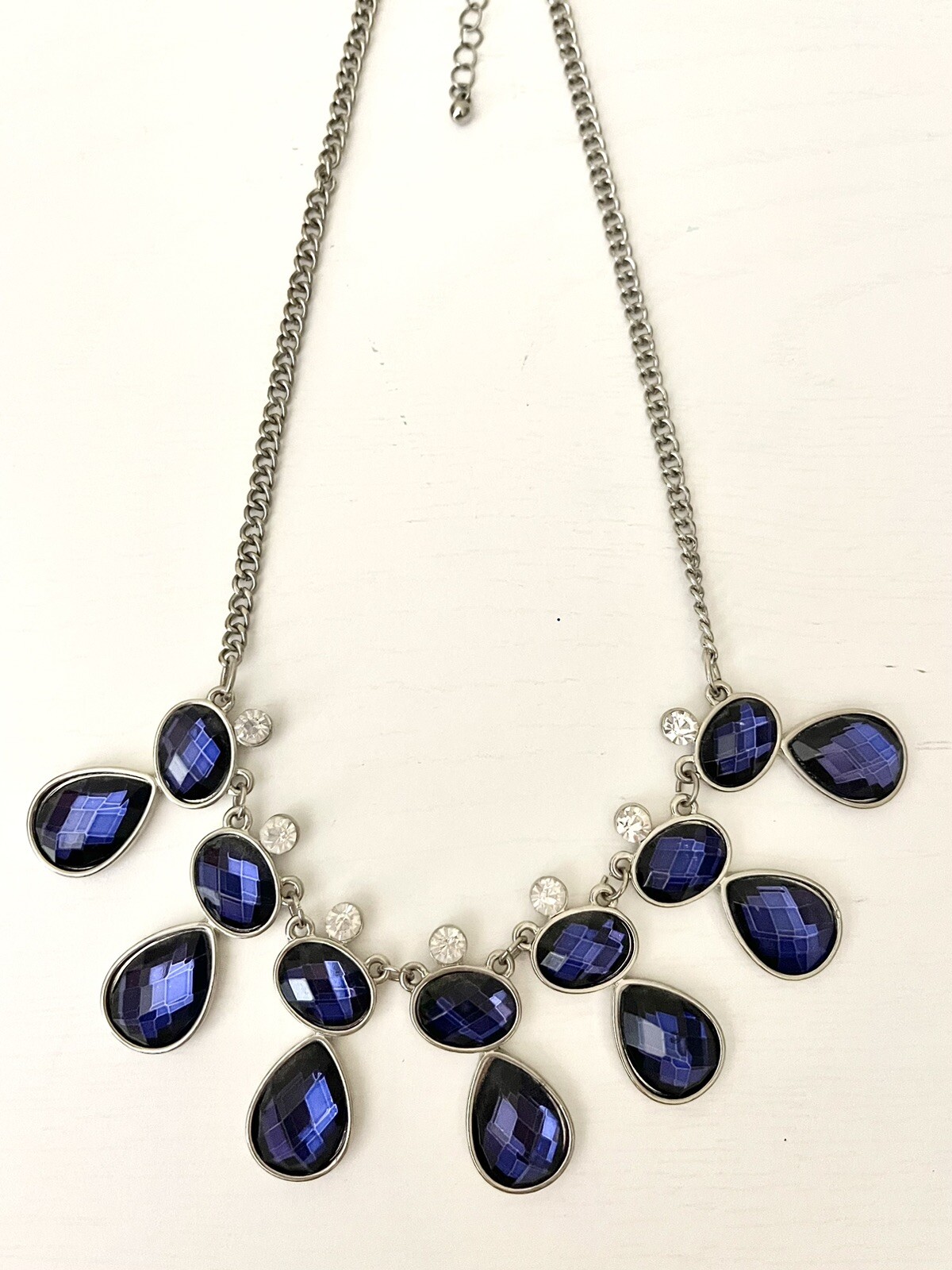 Navy Blue Cascading Waterfall Statement Fashion Costume Jewelry Necklacee w Box