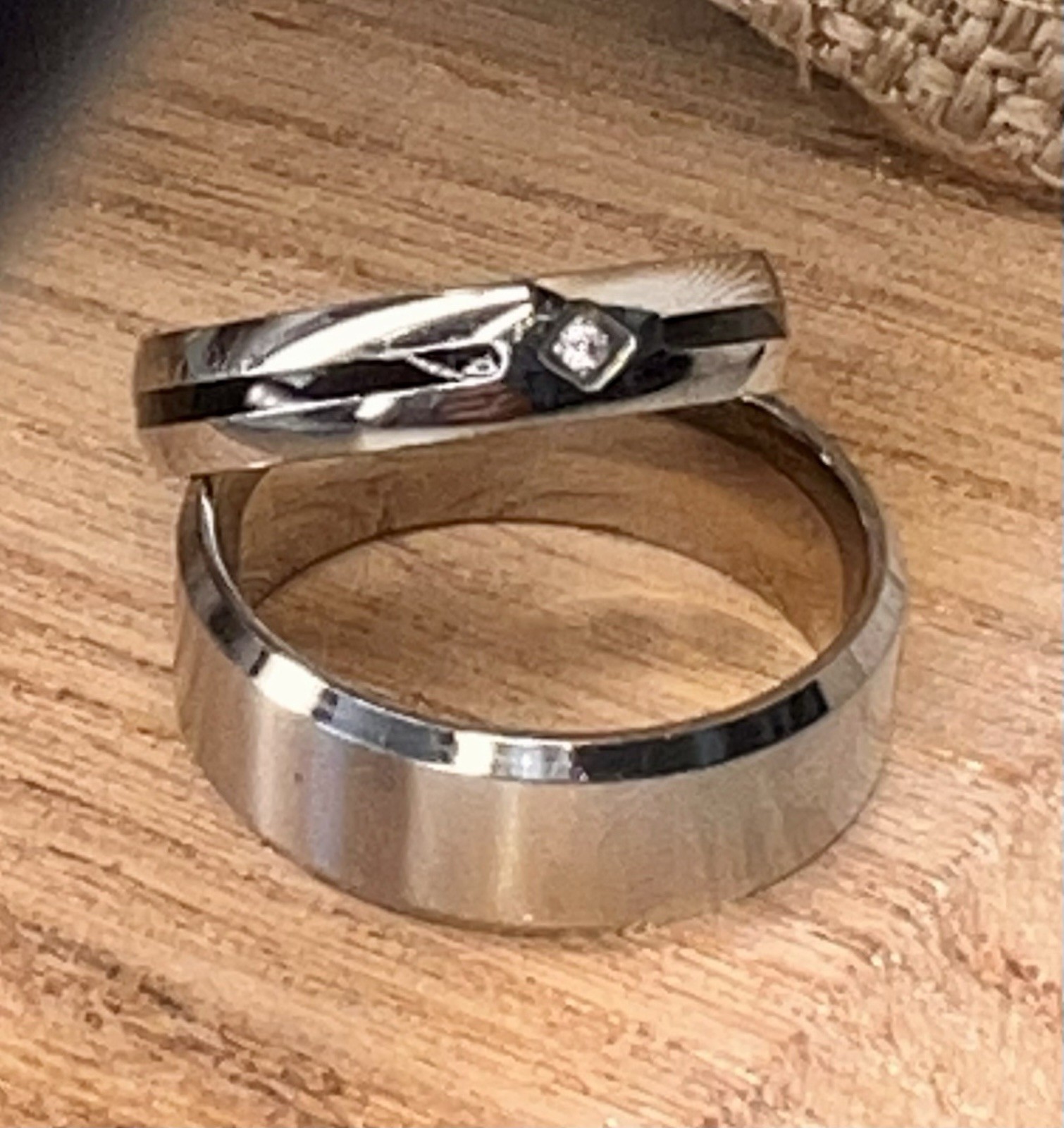 Stainless Steel Rings. Set Of 2. One With Cubic Zirconia Size10 The Other Size11