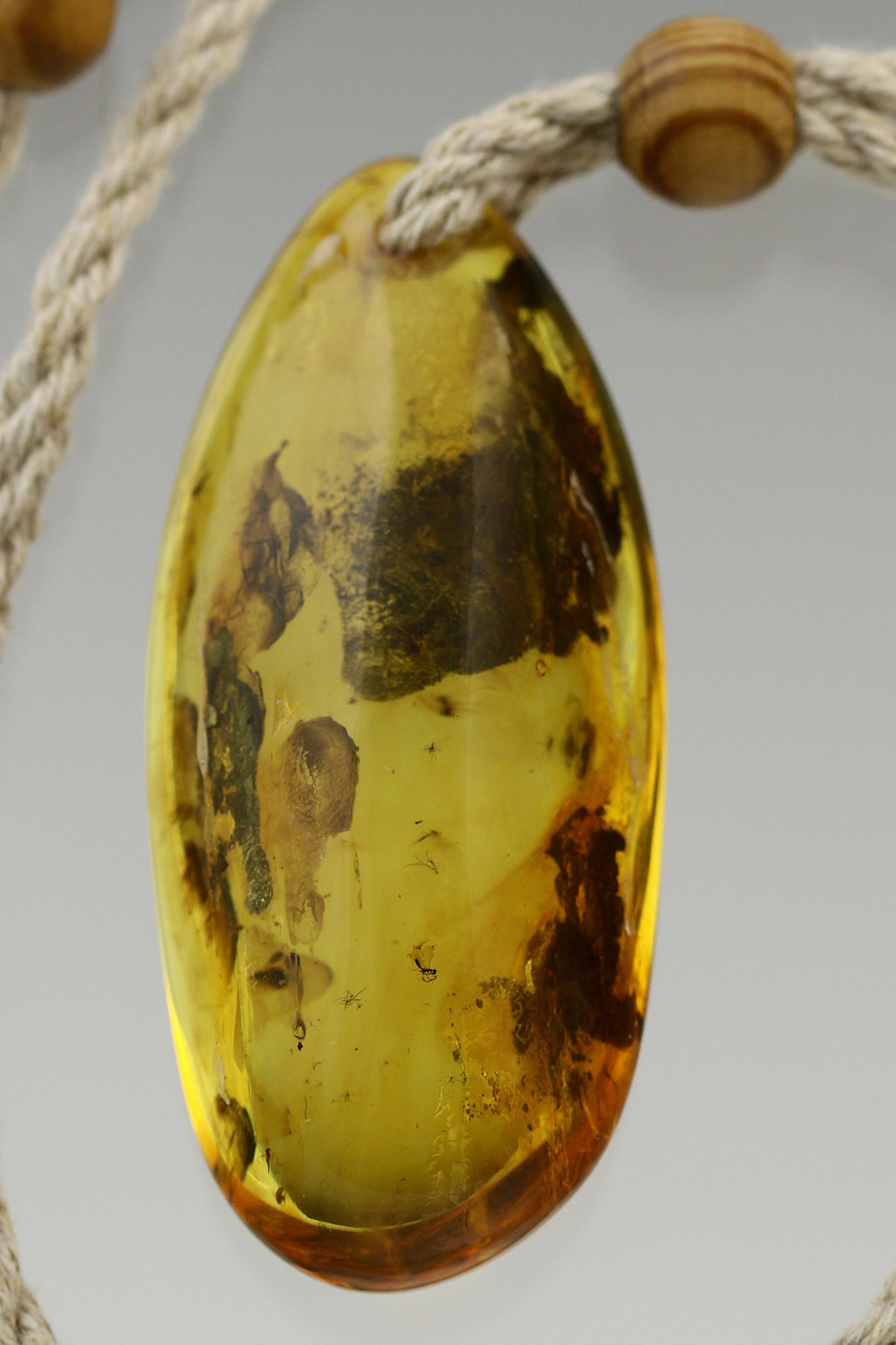 Genuine BALTIC AMBER 3 Fossil INSECTS Pendant on Linen String 15.7g 181025-2