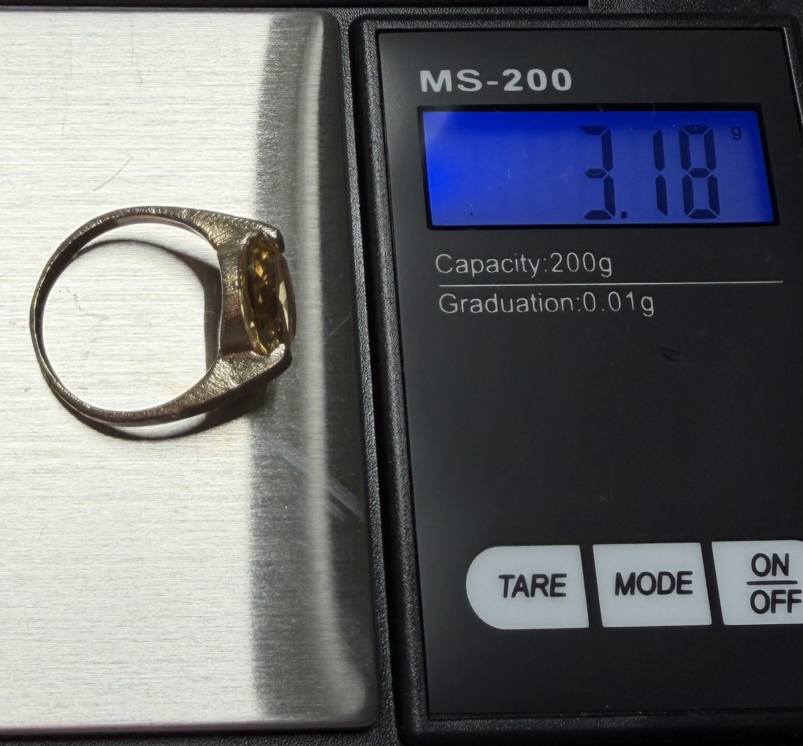 Gold plated silver 925 yellow sapphire stone ring size M
