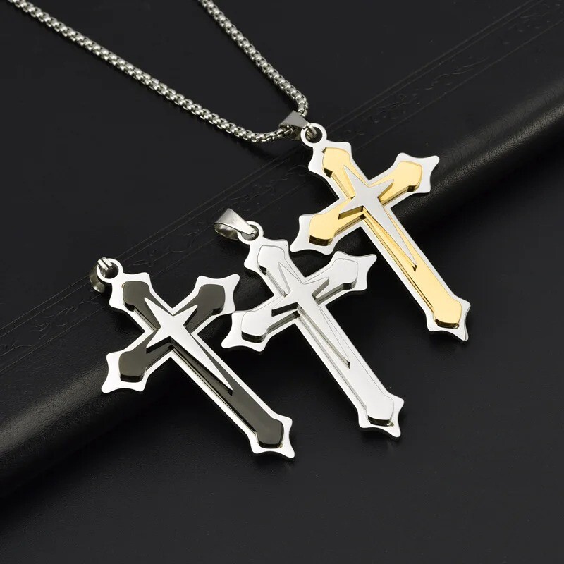 Men’s and Women’s Stainless Steel Necklaces Cross Pendant Necklaces Whit Chain