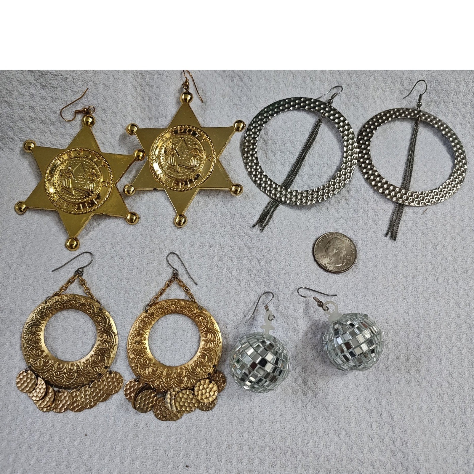 Statement Earrings Lot 4 Pairs Gold Silver Disco Star Boho Hoops Kitschy