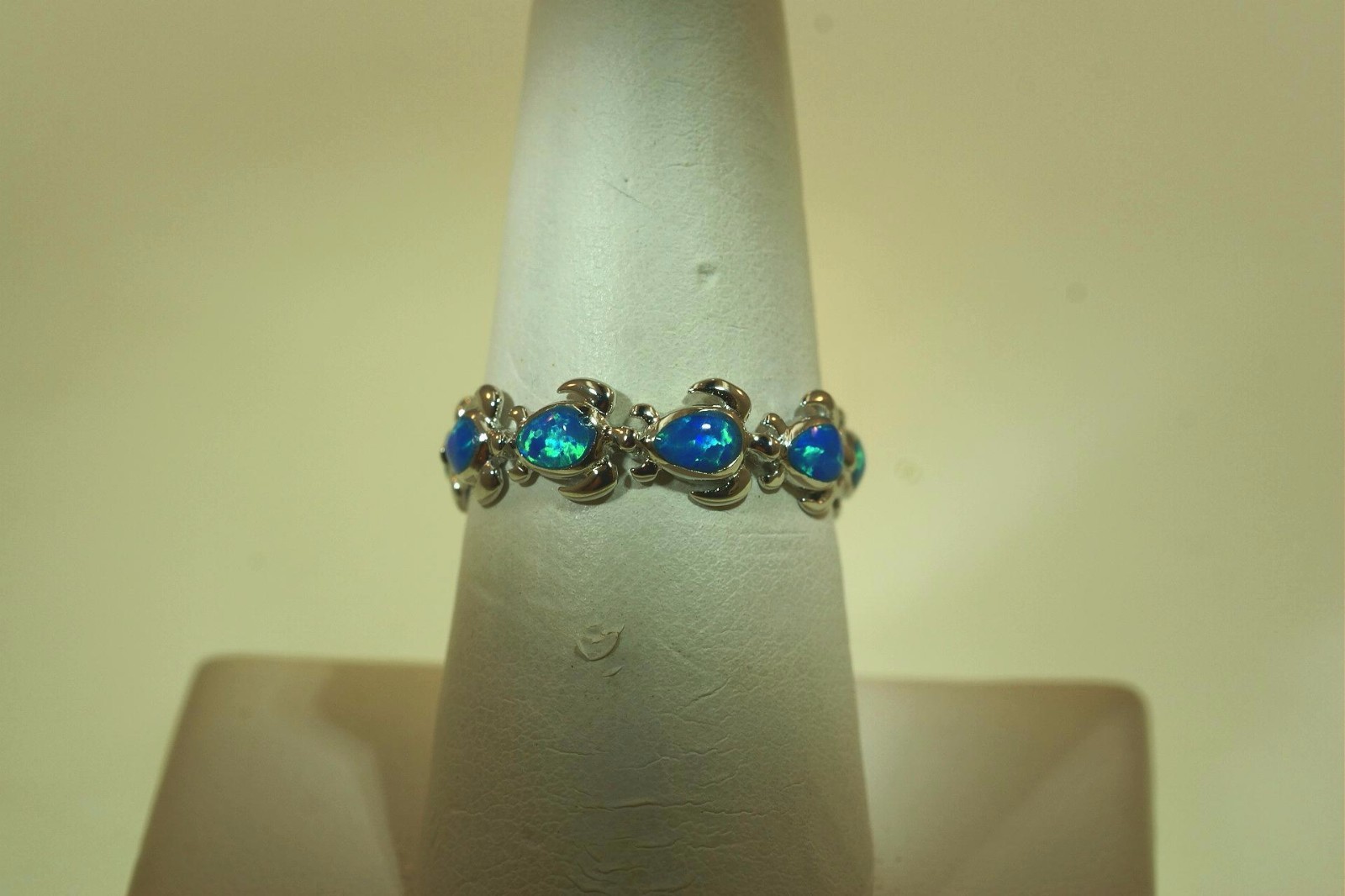 6MM HAWAIIAN RHODIUM OVER SOLID 925 STERLING SILVER INLAID OPAL TURTLE RING 5-10