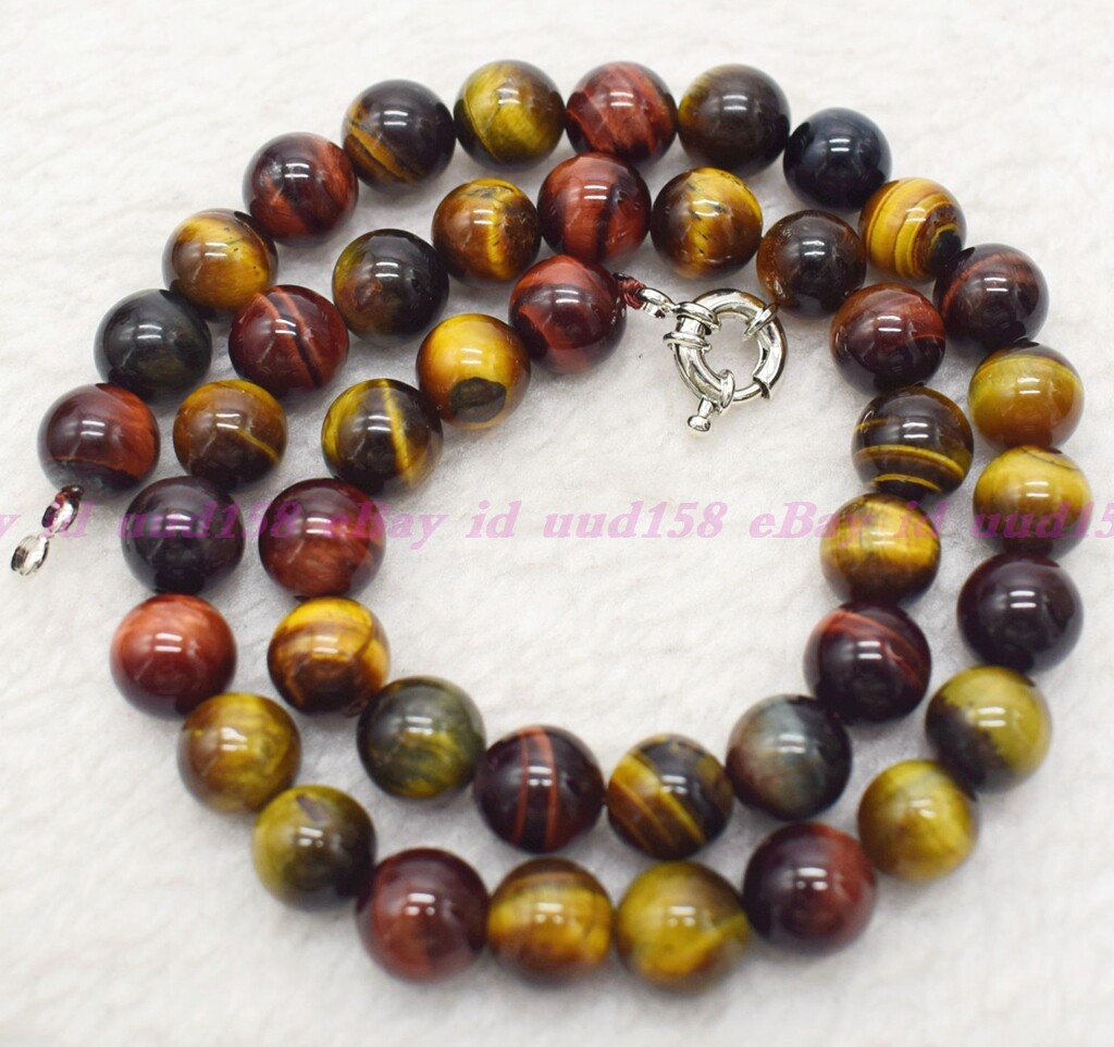 Natural 8/10/12mm Multi-color Tiger’s Eye Round Gemstone Beads Necklace 16-36″