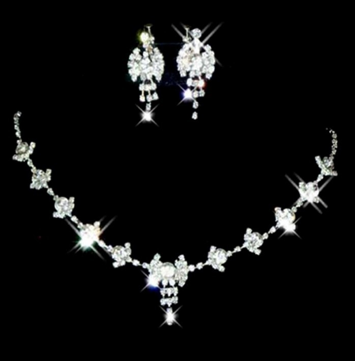 Bridal Wedding Rhinestone Crystal Pearl Necklace Stud Earrings Jewelry Set Party