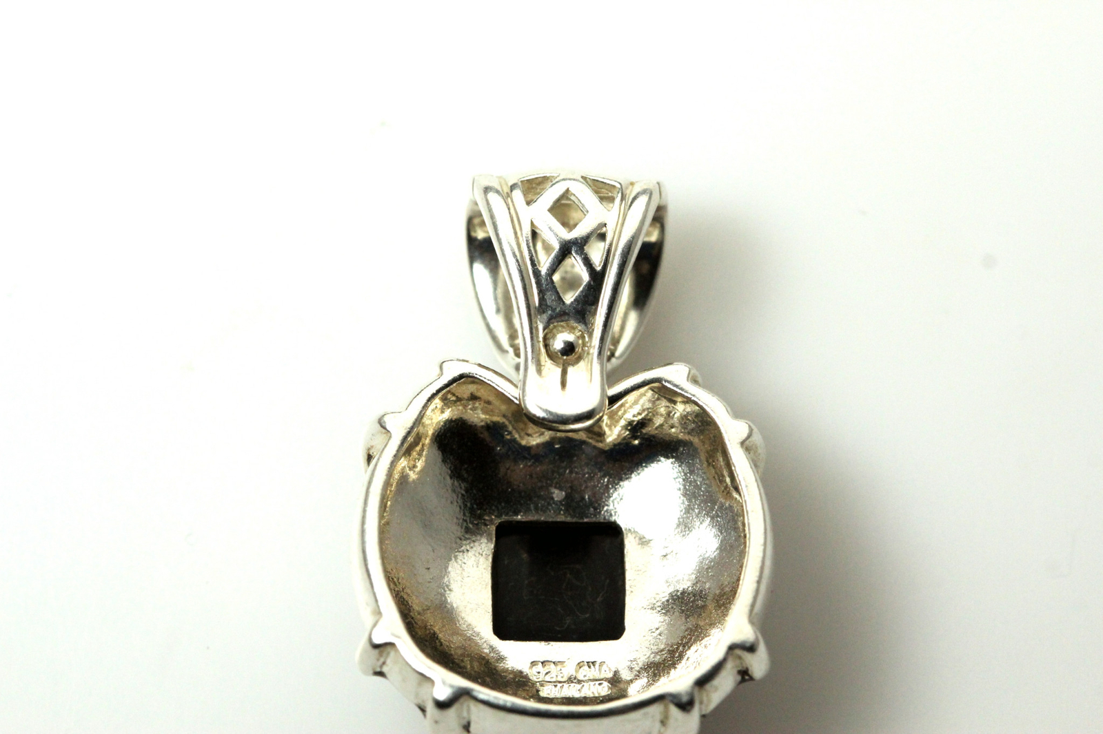 925 Sterling Silver and Copper Square Black Stone Pendant 13.1 Grams (PEN6847)