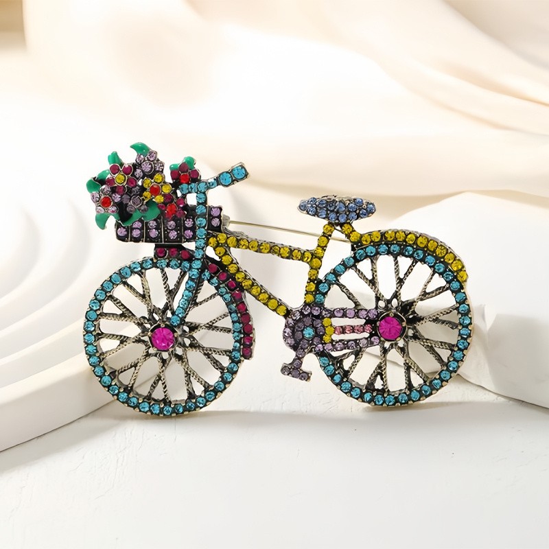 3Pcs Vintage Bicycle Brooch Floral Rhinestone Pin for Women Daily & Party Wear