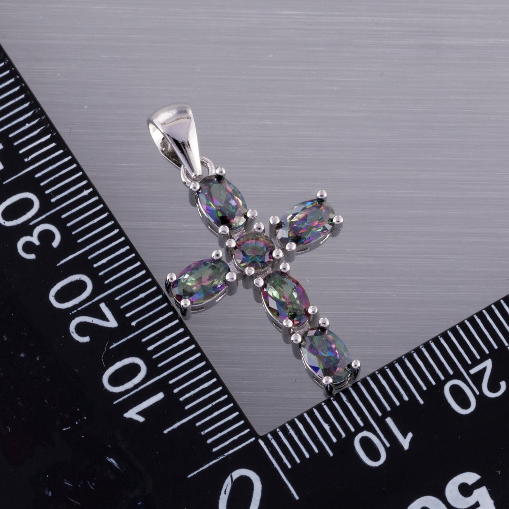 Latin Cross 4×6 Oval Rainbow Mystic Topaz Silver Jewelry Necklace Pendant