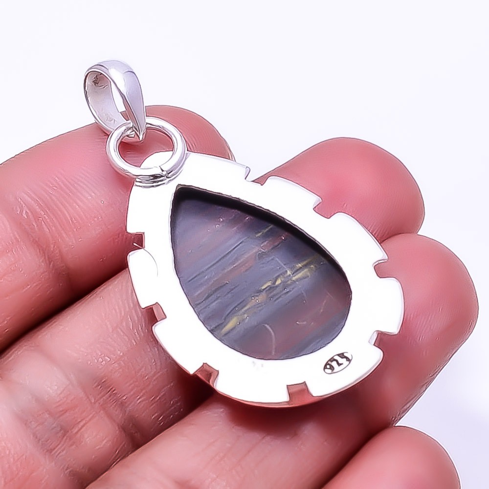 Iron Tiger Eye – South Africa Handmade 925 Sterling Silver Pendant 1.76″ P439627