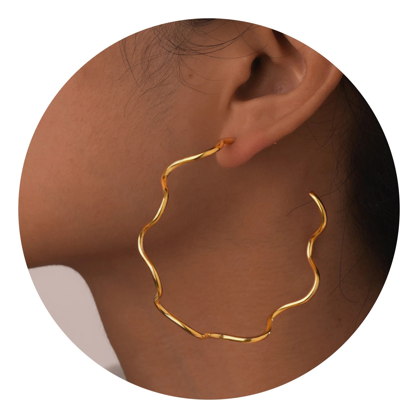Minimalist Wave C-Shaped Earrings for Women Girls, Stainless Steel Metal Big Ear
