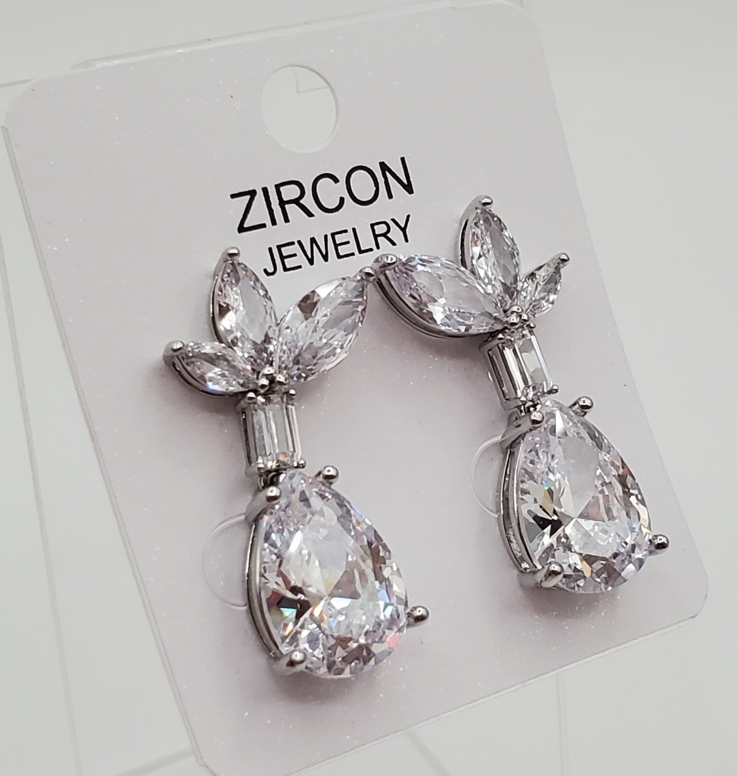 Zircon Jewelry Earrings 1in Silver Tone Brilliant Teardrop Marquise CZ Formal
