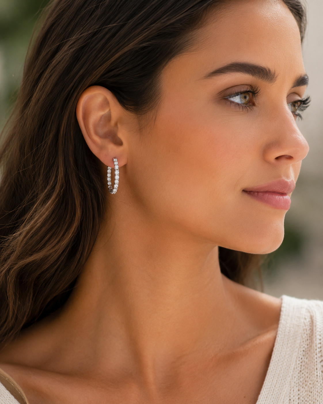 925 Sterling Silver Diamond Hoop Earrings White Gold Plated CZ Huggie Hoops