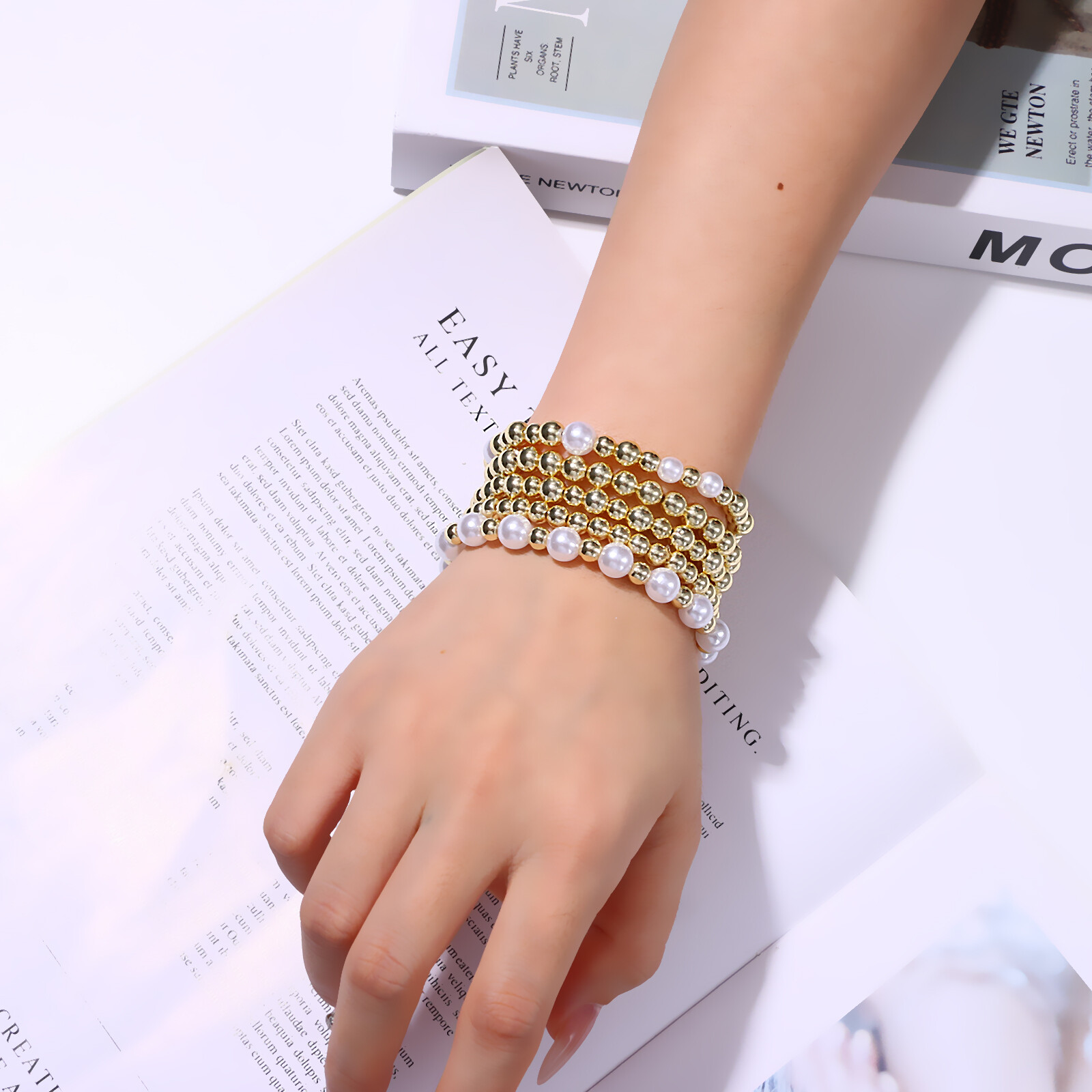 5Pcs Women Girls Gold Tone Boho Stackable Beaded Stretch Bracelets Wedding Gift