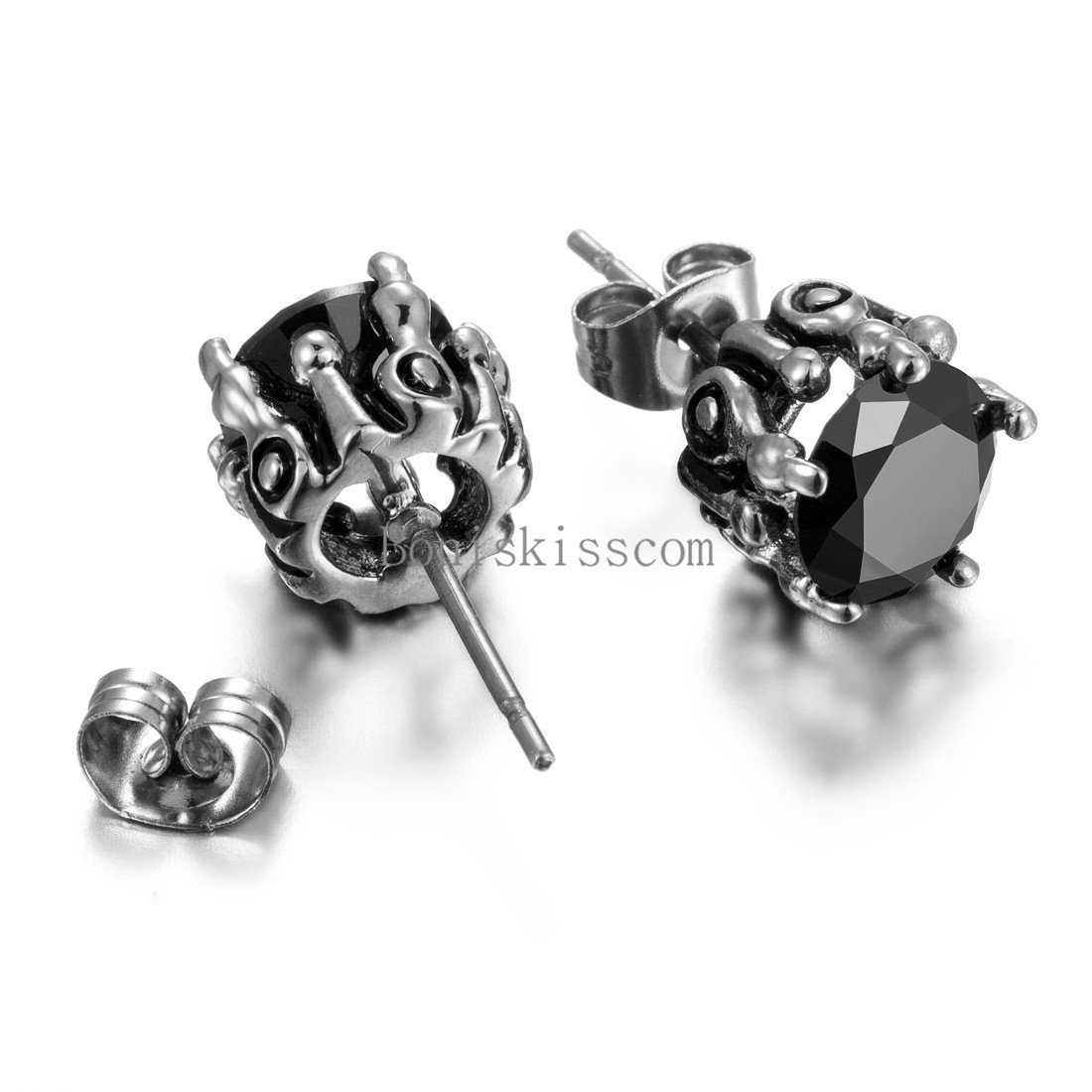 2Pcs Stainless Steel Claw Round Cut Cubic Zirconia Stud Earrings Men’s Women’s