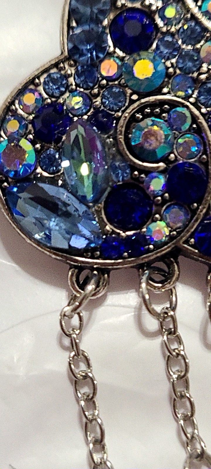 Silver Tone Cloud Brooch w/ Blue Crystal Rhinestones And Dangling Teardrops