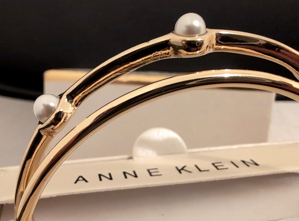 Anne Klein Bangle Bracelets Gold Tone 2-Pc Set Crystal Boxed – See Description