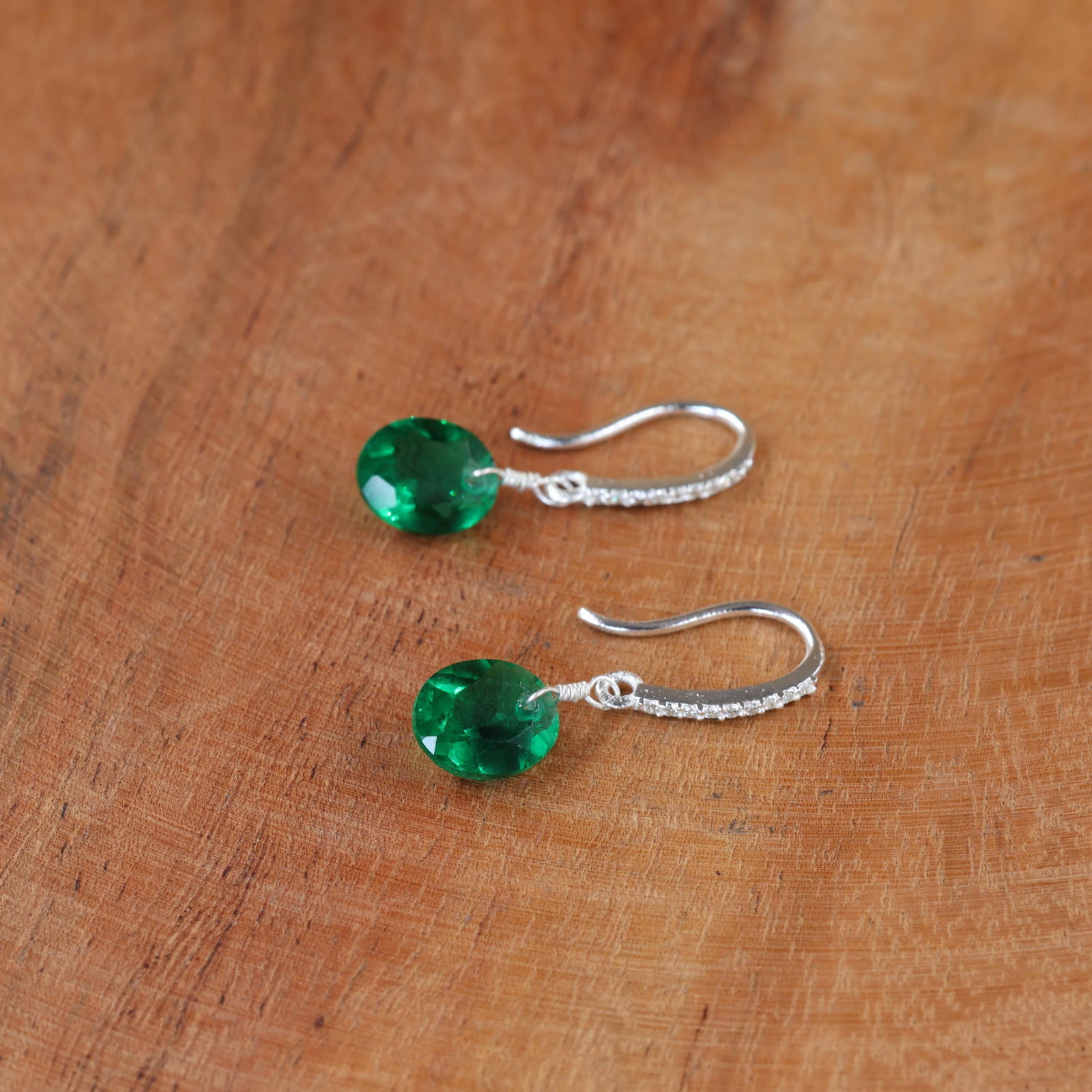 925 Silver Emerald Earrings, Elegant Drop Earrings, Everyday Jewelry for Women