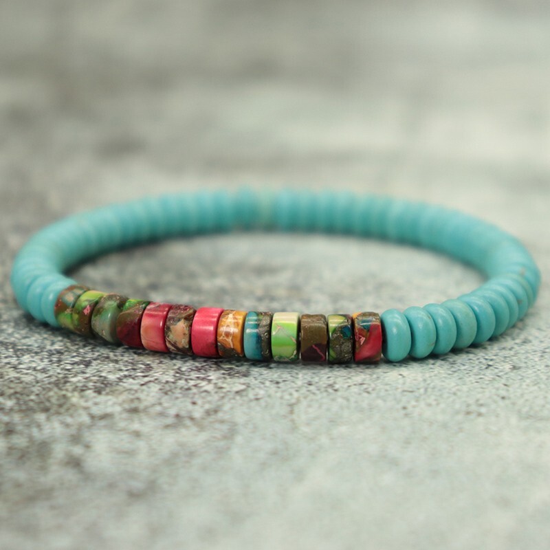 Natural Turquoise Stone Bracelet Imperial Jasper Gemstone Stretch Bracelet