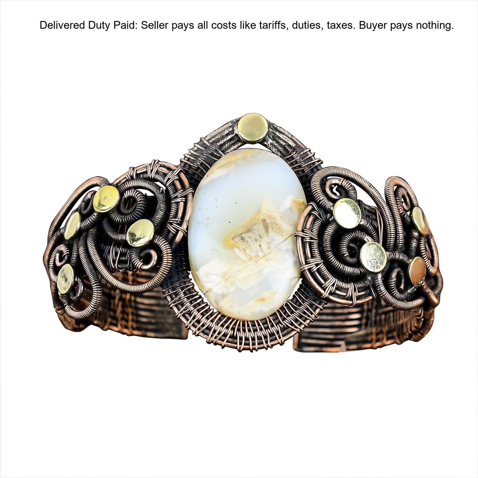 Oval Plume Agate Stone Copper Unique Wedding Wire Wrapped Ethnic Daughter Bangle