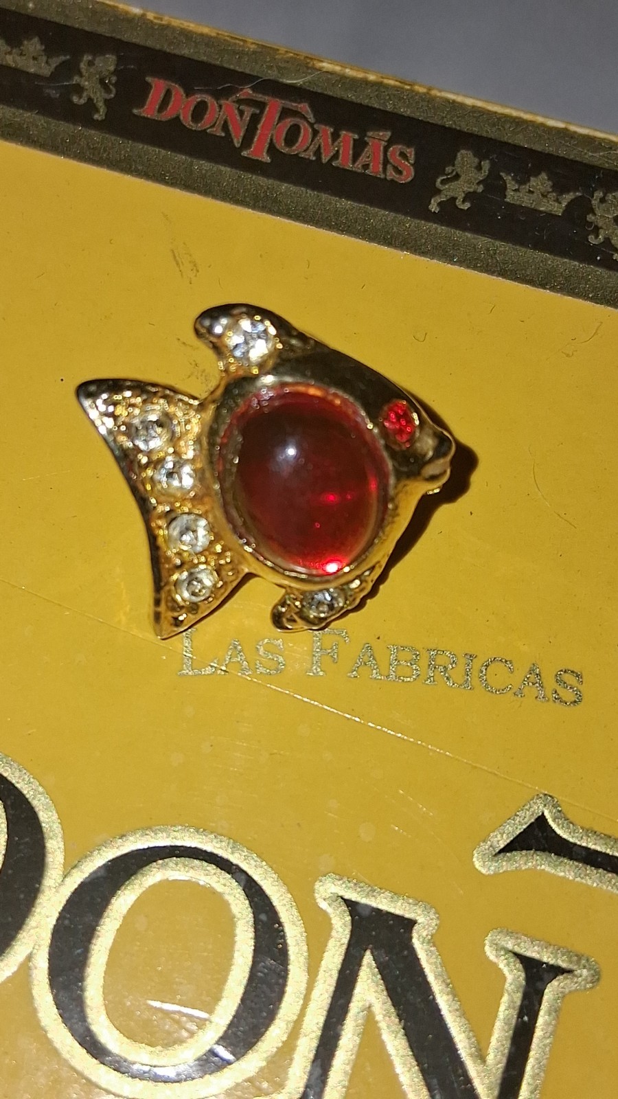 Gold Tone Fish Pin Brooch Red Round Rhinestone & Clear Rhinestones 1 in