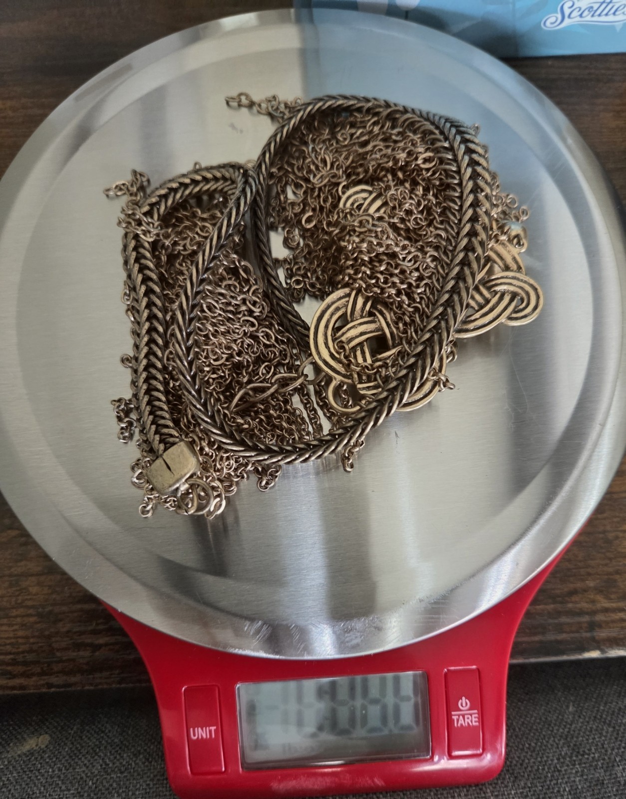 Chico’s Silver Tone Multi-Chain Bib Necklace Knot Tassel Pendant Lobster