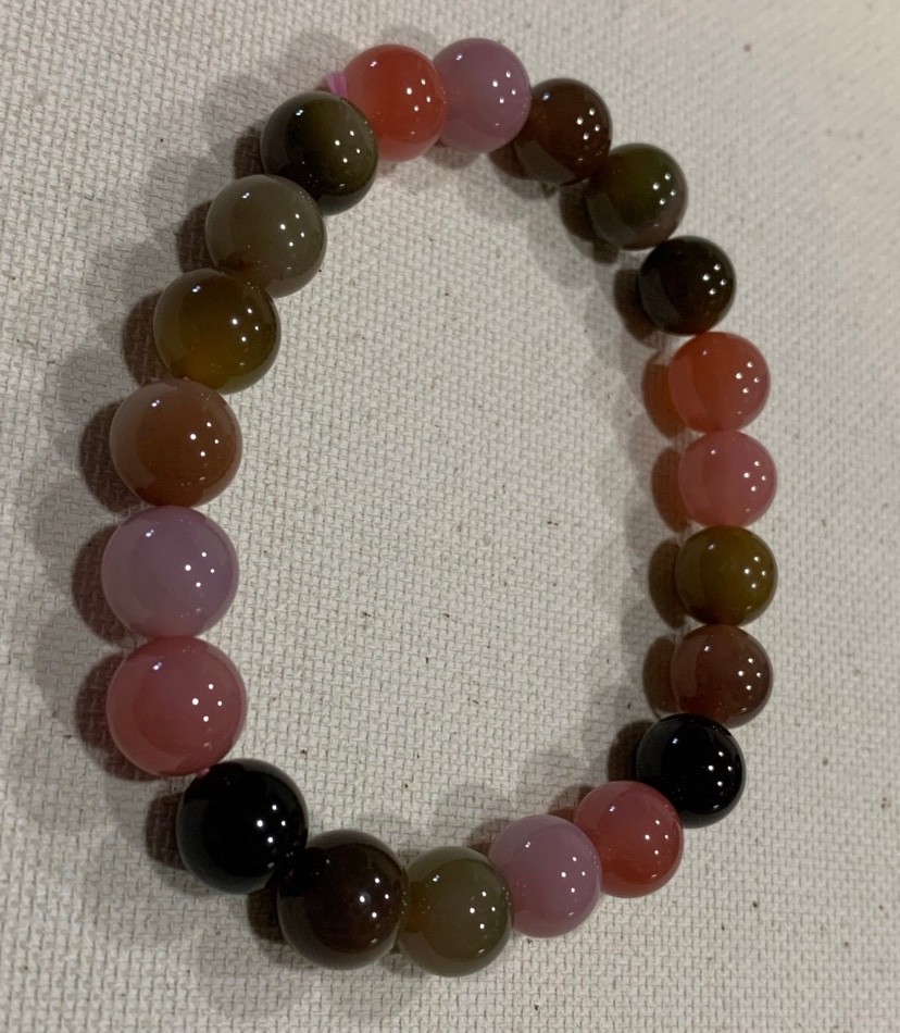Old Mine Pink Green Tourmaline Bracelet 9.1mm Gemmy Crystal Stretch Bracelet