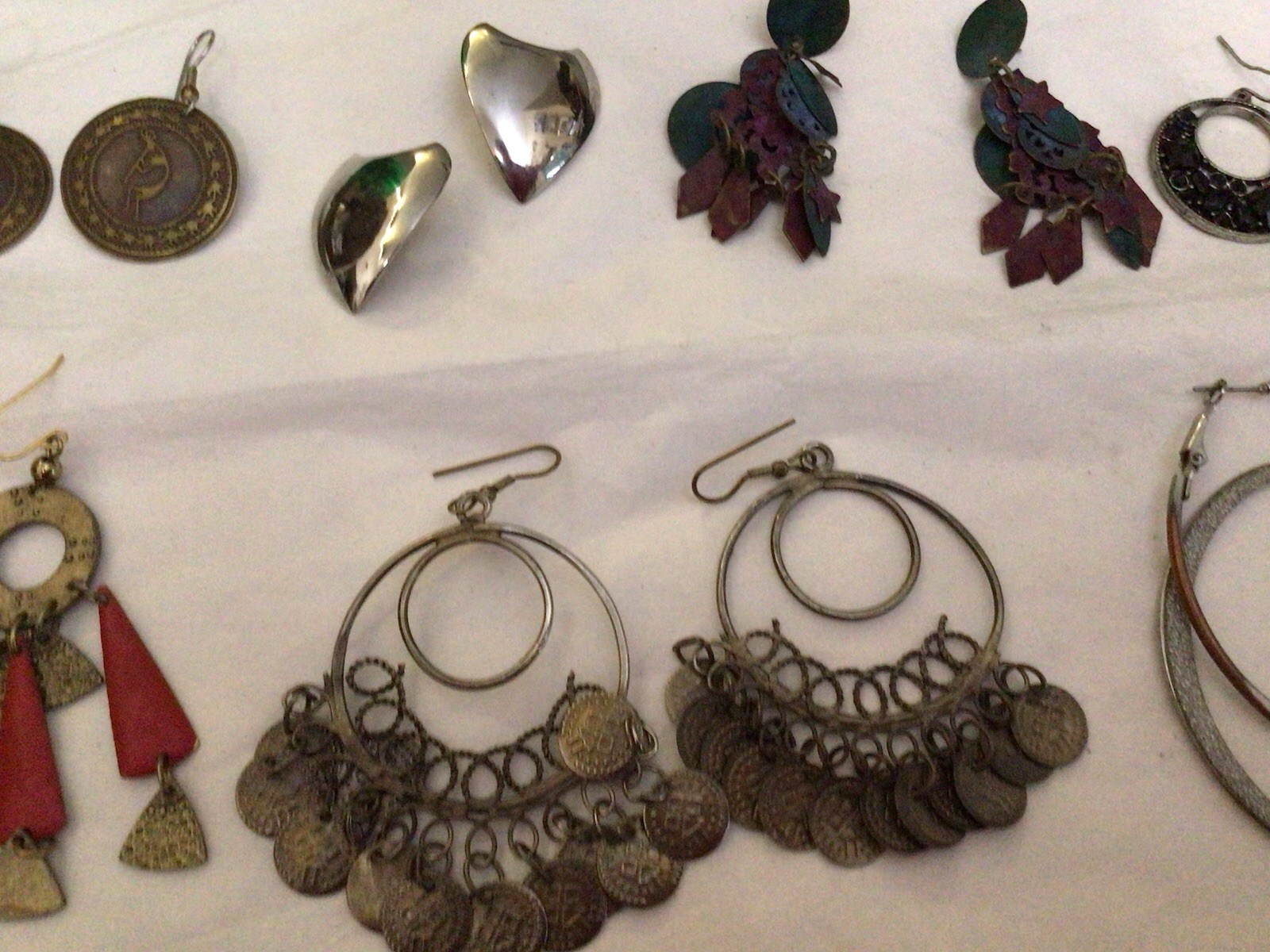 Lot 8 Pair Pierced Earrings Hoops Drop Dangle Shield Unknown Metal & Materials