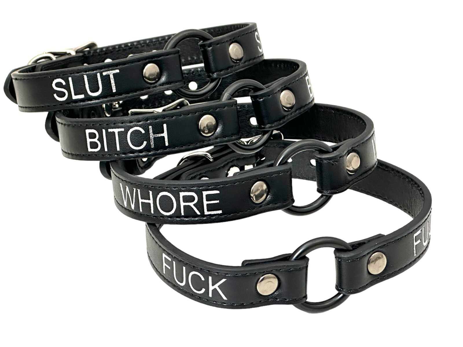 Name BLACK Ring Choker BDSM Collar Vegan Leather Necklace O Ring Fetish