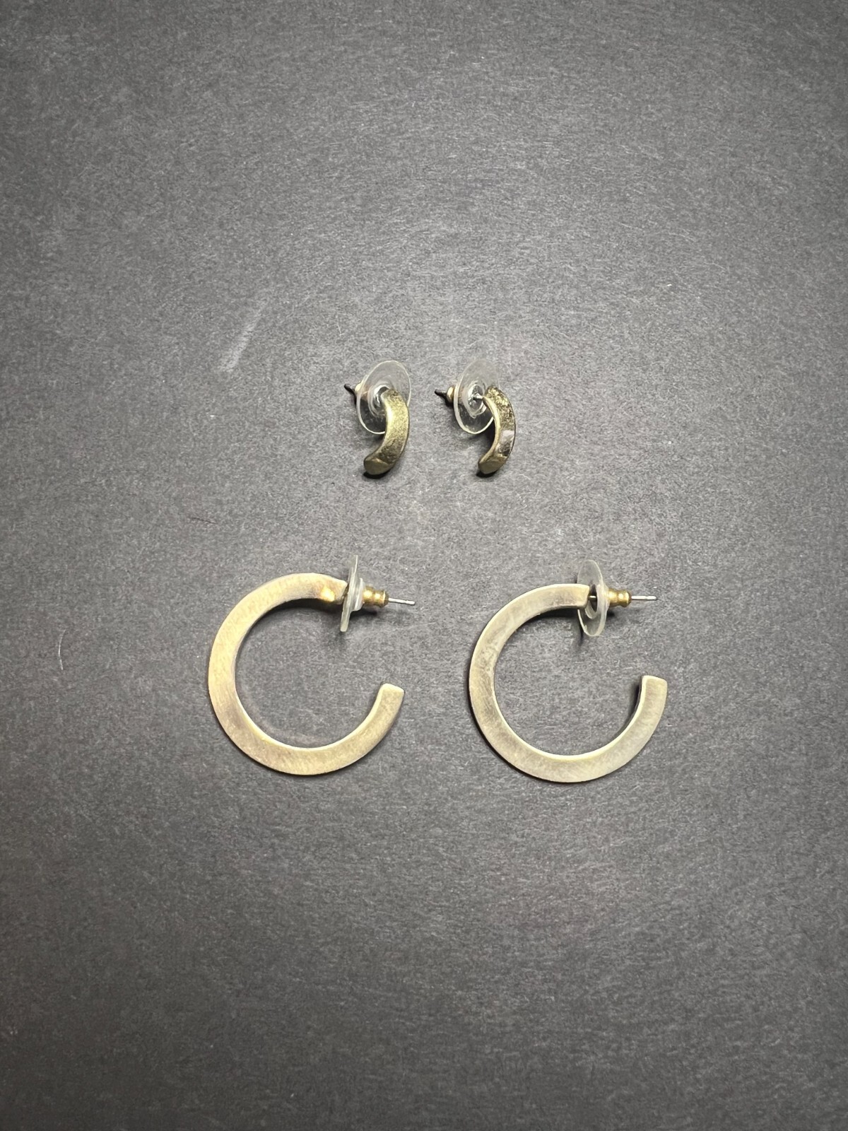 Pair of 2 Stylish Gold Tone C Shaped Hoop Push Back Fashion Jewelry Earrings