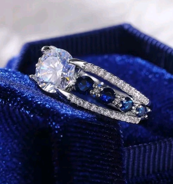 Size 10 Silver-color Imitation Blue Sapphire CZ Ring