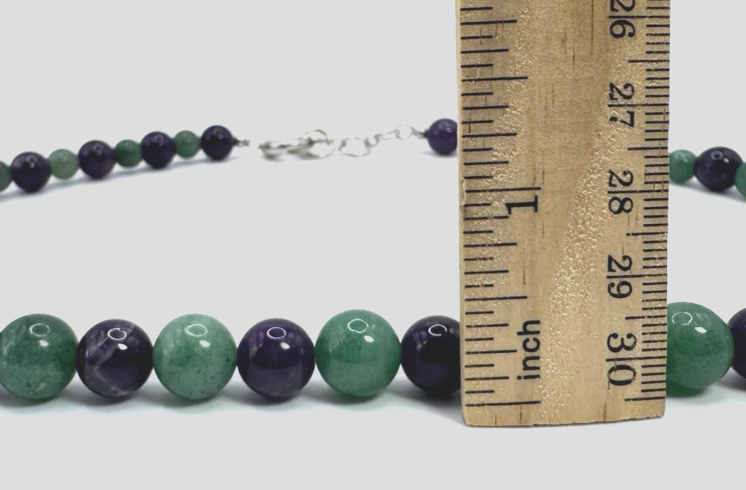 Evertrue Aventurine & African Amethyst Necklace Platinum Plated 20″ Beaded Green
